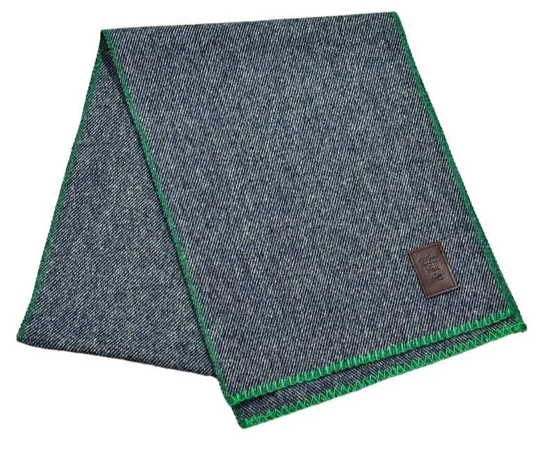 Woolrich Danner Old Growth Wool Scarf Tweed Gray Green Trim 68x13 Inch Poetcore