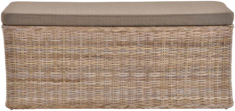 Breiter Rattan Wäschekorb mit Deckel Wäschetruhe Sitzbank Natur (Grau Natur) - Bild 3 von 4