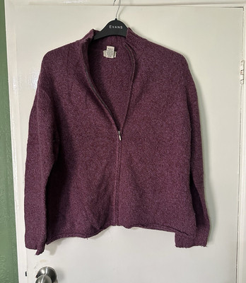 L.L.Bean Women s Purple Knit full -Zip Mock Neck cardigan Large Regular