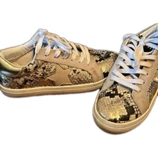 Steve Madden Starling Sneakers Women’s Size 7 Gold Snake Print Star Lace Up GUC
