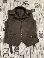 Men's Brown Leather Vest Steampunk Western Biker Waistcoat Gothic Costume