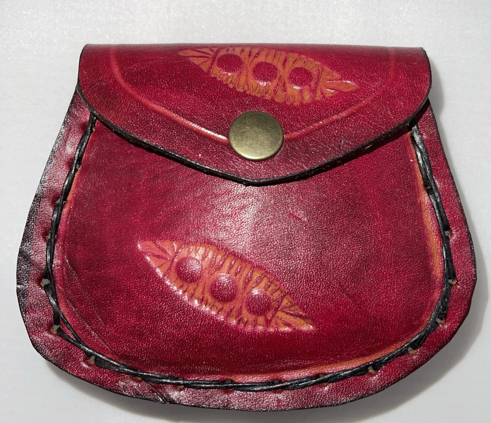 Monedero de cuero argentino vintage hojas en relieve cierre a presión Foto 2 de 4