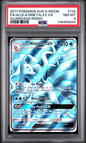 2017 POKEMON SUN & MOON GUARDIANS RISING #132 FULL ART/ALOLAN NINETALES GX PSA 8