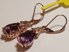925 Sterling Silver Amethyst Color Rose Gold Tone Droplet Earrings