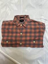 J Crew Slim Flannel Button Up Salmon  Blue checker Men's Medium 100 Cotton