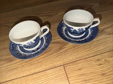 2 x Churchill Teacups & Saucers Willow Blue Pair Made In England Crockery Dinner