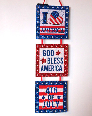 Hanging Sign Patriotic Love Bless America 4th July Red White Blue Stars Stripes