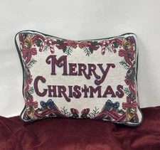 Vintage Christmas Decor Throw Pillow “Merry Christmas” Tapestry Holiday 12”x 8"