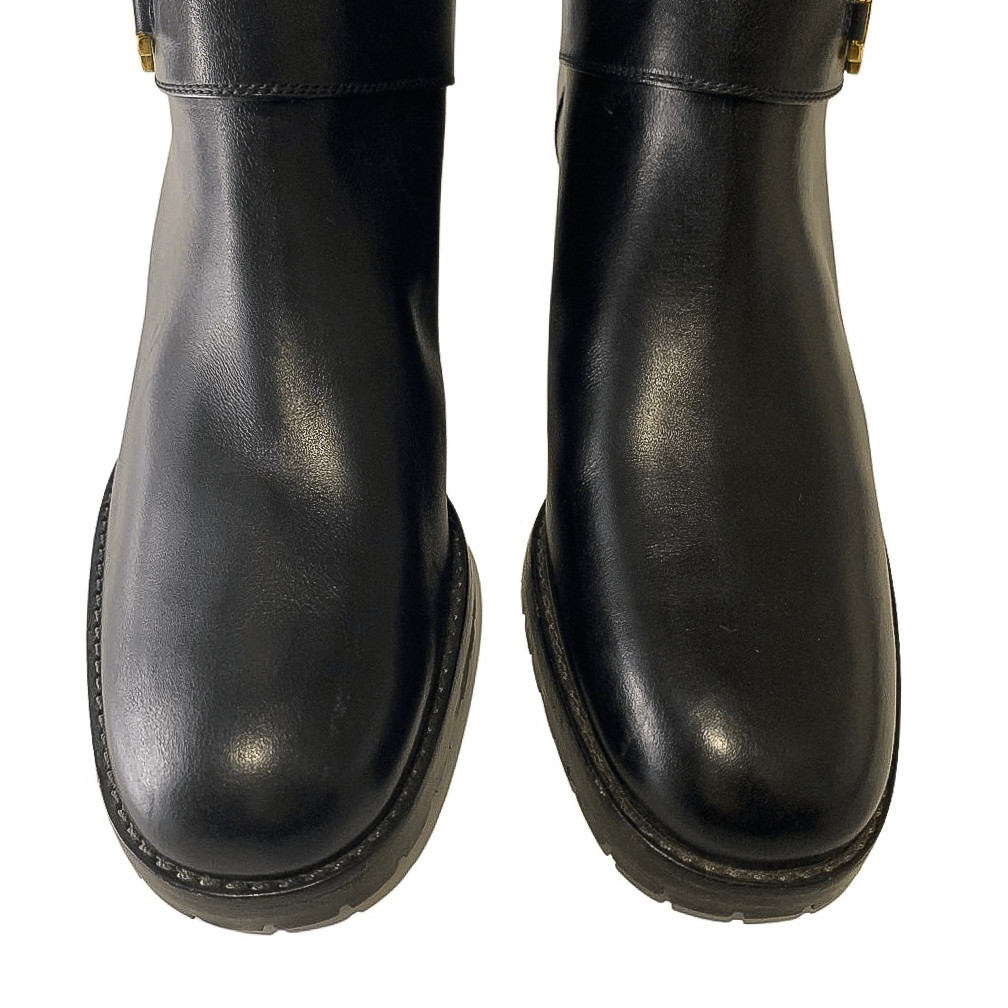 Gucci Tall Black Leather Pull On Riding Boots Size 7.5 Chunky Block Heel image 4