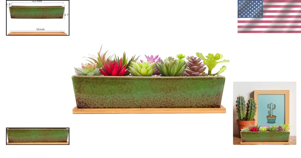 Стильные длинные зеленые суккулентные сеялки - 12,1 дюйма с дренажом для домашнего декора - Изображение 2 из 4