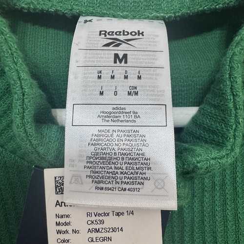 Reebok Vector Tape Top Long Sleeve Green Men’s Training Size M NWT 1/4 Zip - Picture 5 of 15