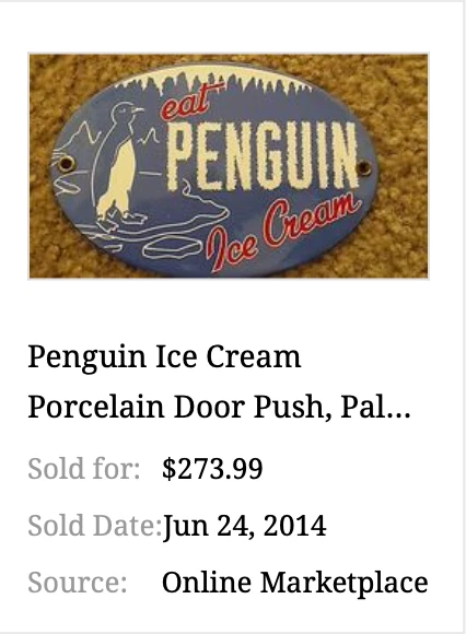 LETRERO DE METAL VINTAGE "HELADO DE PINGÜINO VENDIDO AQUÍ" 11" LECHE, LÁCTEOS, GASOLINA Y ACEITE Foto 3 de 4