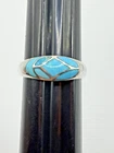VINTAGE NAVAJO 925 STERLING SILVER TURQUOISE INLAY BAND RING SIZE 8.75