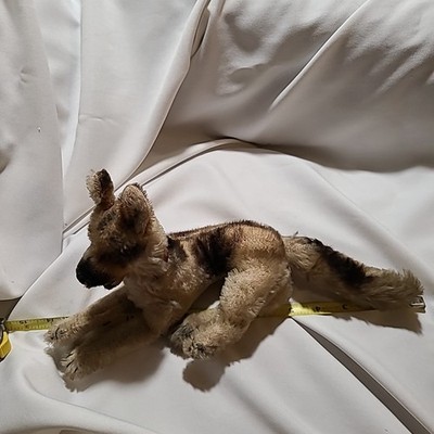 Vtg Steiff German Shepherd 1960s Mohair Dog Lying 14in tail to
