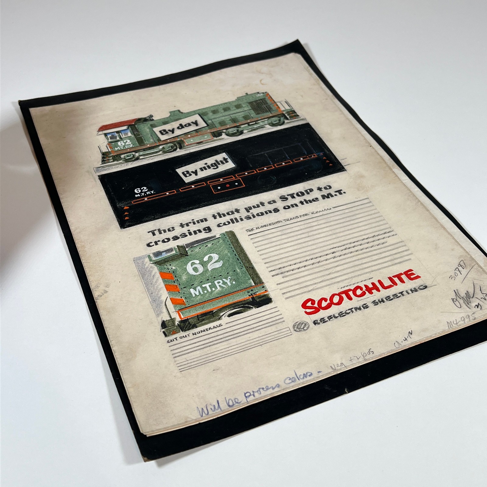 Original 1954 3M Scotchlite Railroad Ad Mockup Minnesota Transfer Ry #62 Art