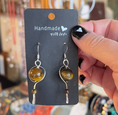 Artisan Made Hand Crafted Sterling Silver Tigers Eye Dangle Drop Earrings OOAK