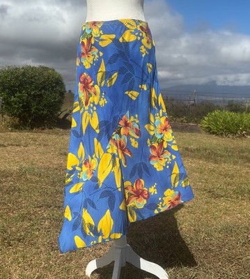Jams World Hawaii tropical plumeria Francesca blue asymmetrical long skirt M