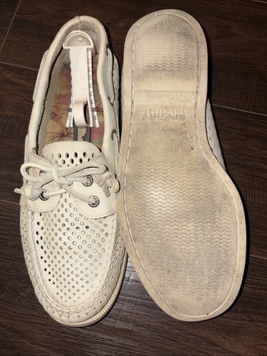 Men’s Sperry Top-Sider Perforated Boat Shoes - Cream, Size 9 - Picture 5 of 5