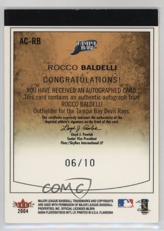 2004 Flair Auto Collection Platinum /10 Rocco Baldelli #AC-RB Auto - Image 2 of 2