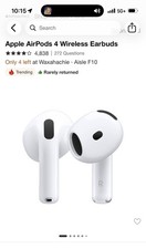 Apple AirPods 4 Bluetooth Wireless In-Ear Earbuds White Double Earpieces