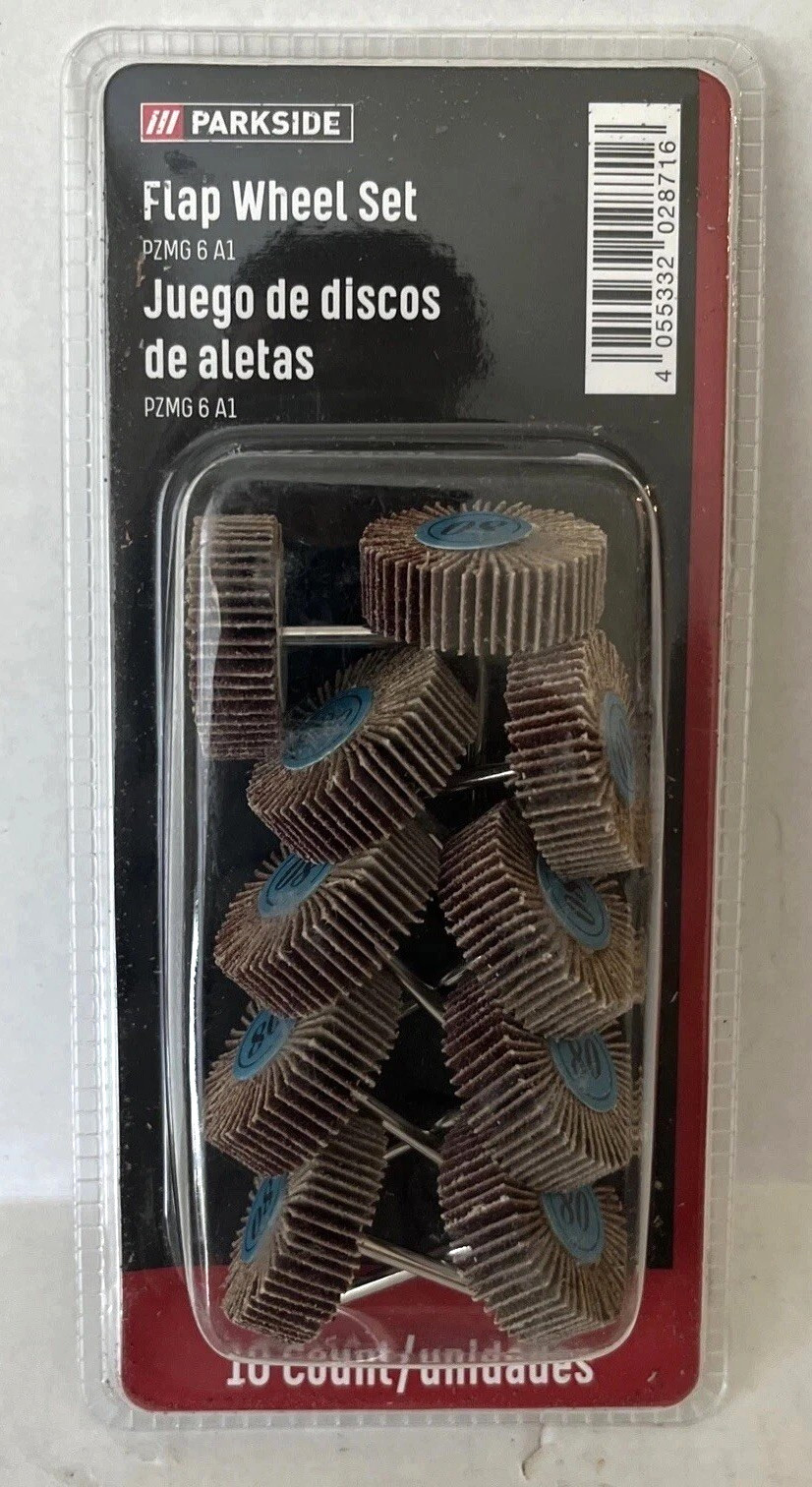 Parkside PZMG 6 A1 1.22” Flap Wheel Set 10pc 80 Grit New in Packaging