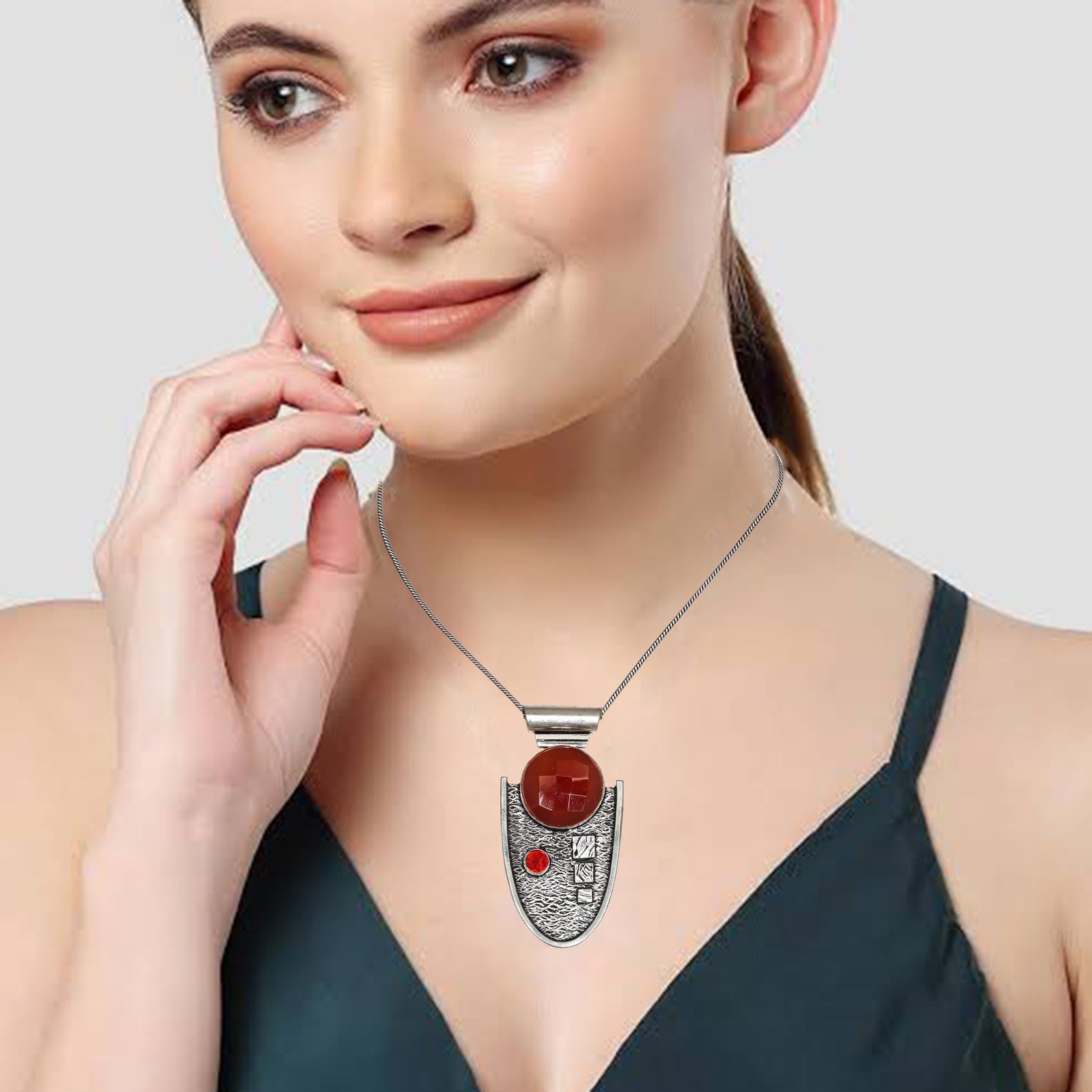 Red Onyx Silver Pendant Unisex Gift Jewelry 2.5 Inch