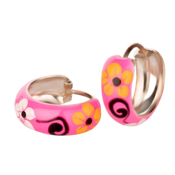 Ohrringe Creolen 925 Silber Kinder MäDchen Damen Rosa Blume Bunt-image