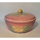 Vintage Hull Art Pottery Magnolia Pink Yellow Lidded Casserole Dish Serving Bowl