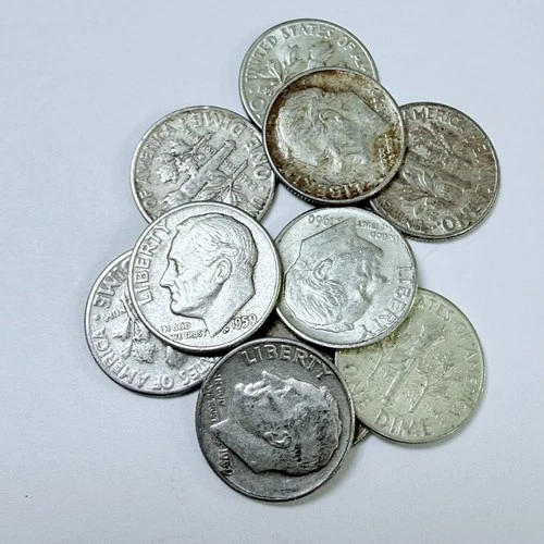 LOT OF 10 ROOSEVELT DIMES 90% SILVER FREE SHIPPING #7640