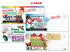 4 PACK - Adult PRANK Mail Postcards FUNNY GAY PORN Joke Gag Gift Christmas Cards