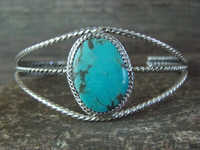 Navajo Indian Sterling Silver & Turquoise Bracelet - M. Thomas Jr.