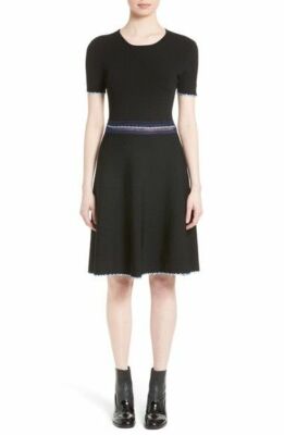 OPENING CEREMONY KNIT CROCHET TRIM OPEN BACK FIT FLARE BLACK DRESS sz L