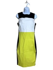 Calvin Klein Dress 8 Colorblock Lime Green Black White Sleeveless Sheath Career