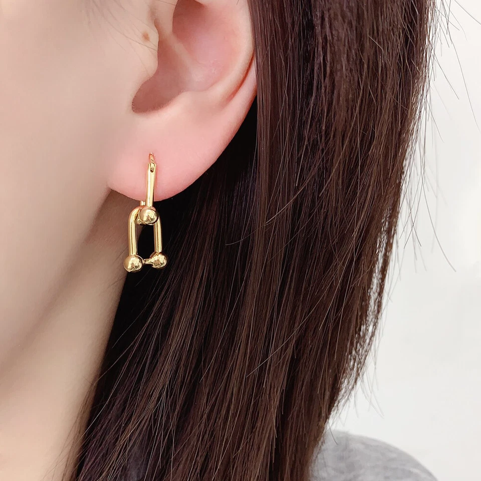 Authentic 18K Gold Earrings Tif any Hardware Horseshoe 100% Yellow Gold - Image 3 of 4