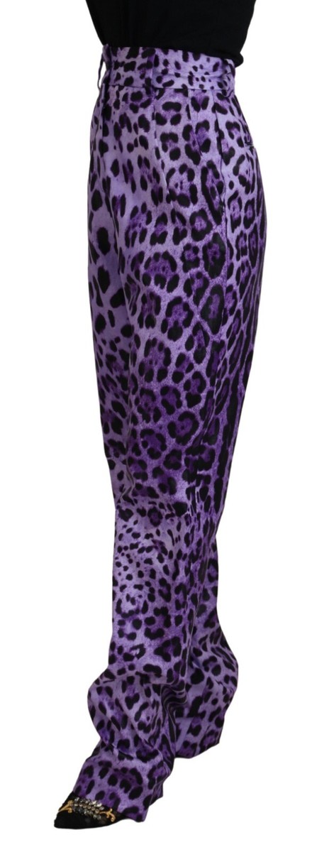 DOLCE & GABBANA Pants Purple Leopard Print High Waist