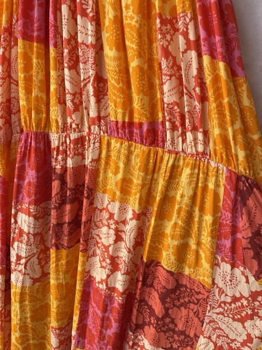 Ann Taylor Maxikleid Patchwork Blumen Tangelo Gelb Größe L Boho - Bild 3 von 10