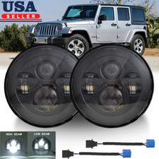Pair 7 Round Led Headlights Hilo Beam H4 Bulbs For Jeep Wrangler Jk Tj Cj Lj