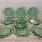 Vintage Pyrex Swirled Green Glass Salad Dessert Plates 7.5" 10 Plates