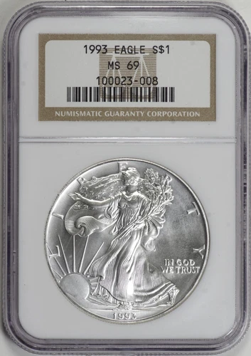 1993 American Silver Eagle $1 NGC MS69, Classic Brown Label [21F06]
