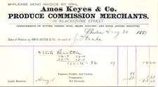 Amos Keyes Boston MA 1889 Billhead Produce Merchants