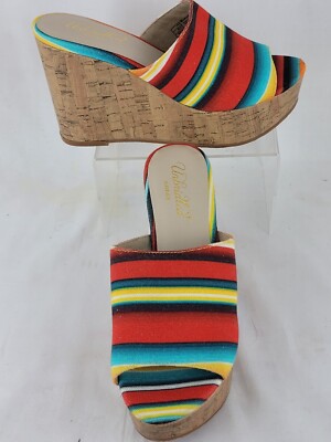 ARIAT Unbridled Western Stripe Serape Platform Cork Wedge Sandal Size M 