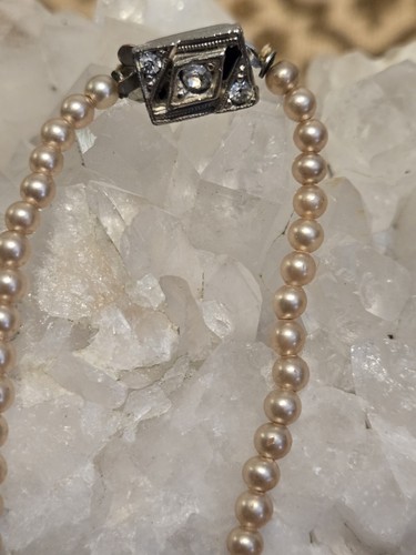 Antique Estate Hand Tied Faux Pearl Necklace/Chocker w/ Rhinestone Clasp - Picture 9 of 9