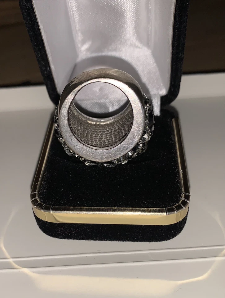 Ex большой серебро 925 размер 6 коктейльное кольцо коренастый черный, серый, белый кристаллы - Изображение 3 из 4