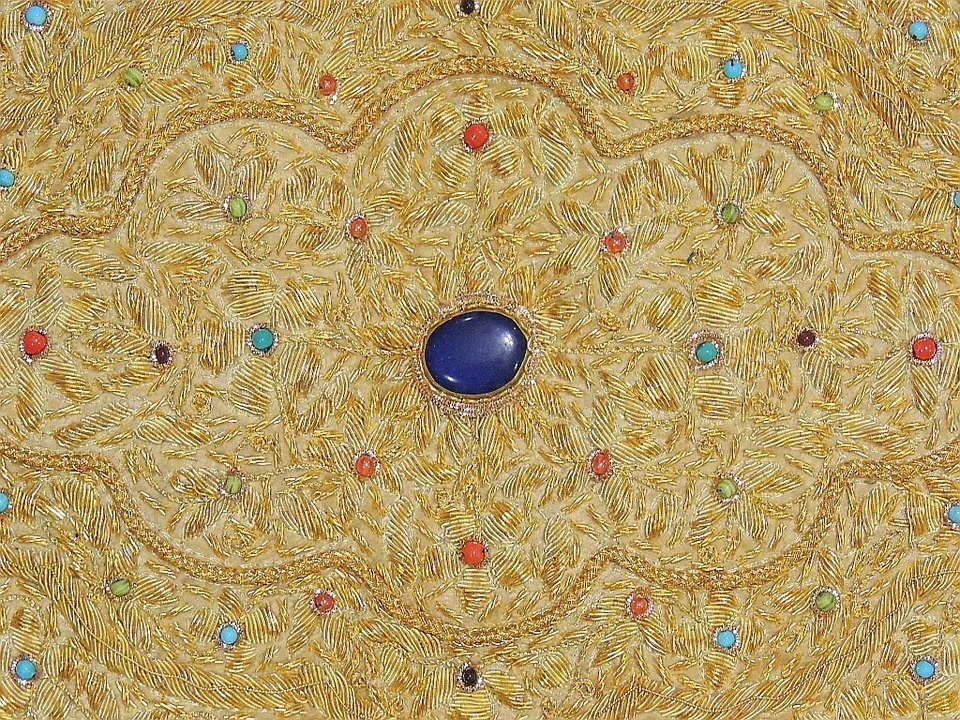 Joya de Oro Decoración de Pared Zardozi Piedras Semipreciosas Regalo India 36x24" Envío Gratis Foto 3 de 4