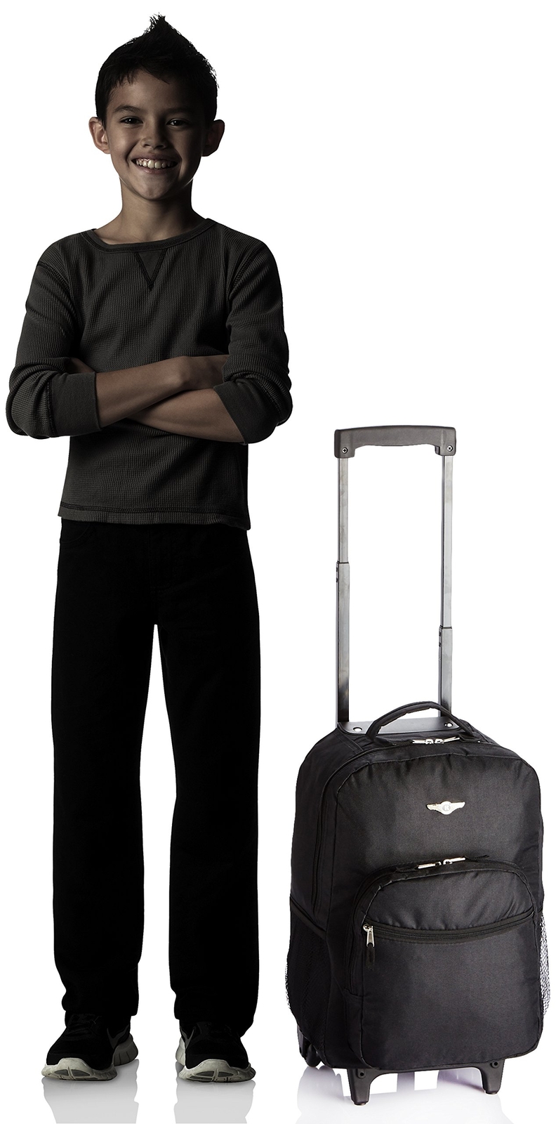Rockland Double Handle Rolling Backpack Black 17-Inch