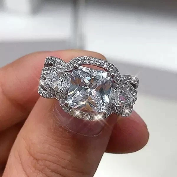 3.25 ctw Princess Cut Brilliant Moissanite 14K White Gold Over Engagement Ring