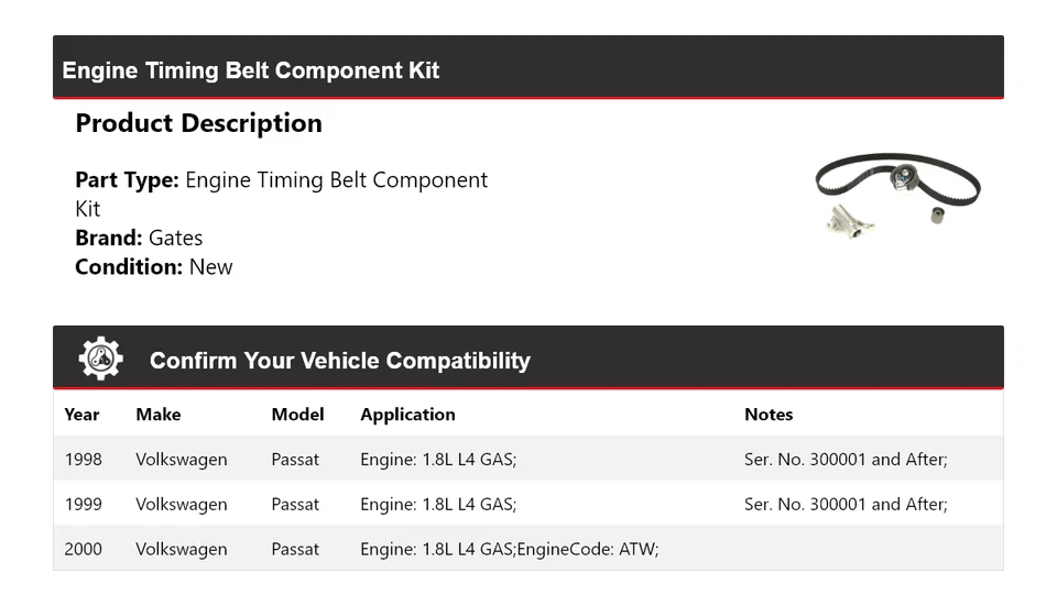 Kit de componentes de correa de distribución de motor Volkswagen Passat 1998-2000 puertas 1999 Foto 2 de 4