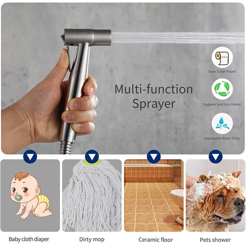 Toilet Shattaf Adapter Hose Bidet Spray Stainless Steel Handheld Shower Head US - Picture 6 of 12