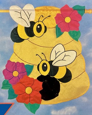 HONEY BEE HIVE BEEHIVE KEEPER GARDEN FLOWER WINDSCULPT APPLIQUE LARGE YARD FLAG
