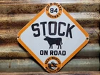 VINTAGE ROCKY MOUNTAIN MOTORISTS PORCELAIN SIGN OLD COLORADO HIGHWAY COW CATTLE